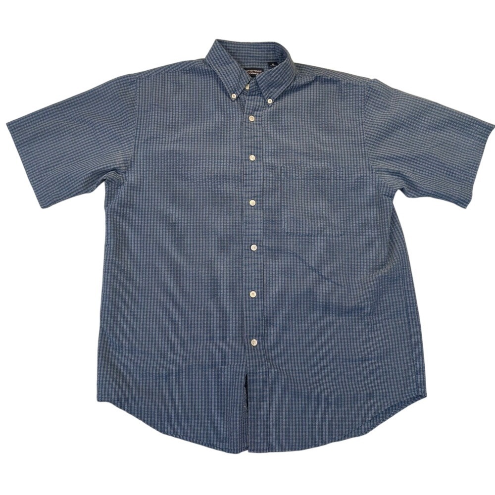 Roundtree & Yorke‎ Navy Blue Checkered Button Down Short Sleeve Men's Size M